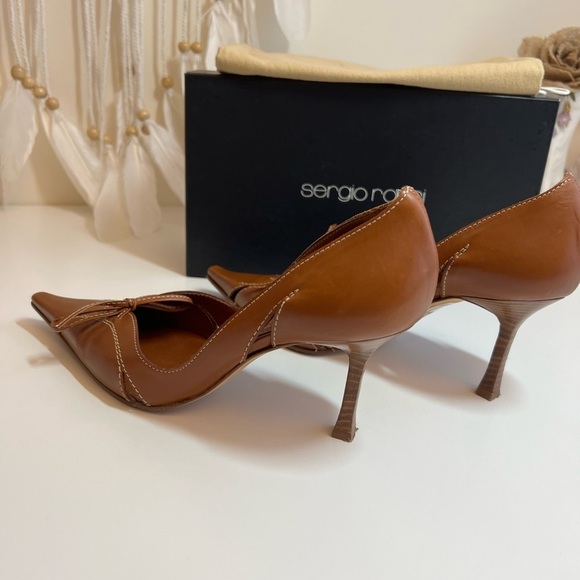 Sergio Rossi Tan Leather Pointed Toe High Wooden Stiletto Heels - Picture 10 of 15